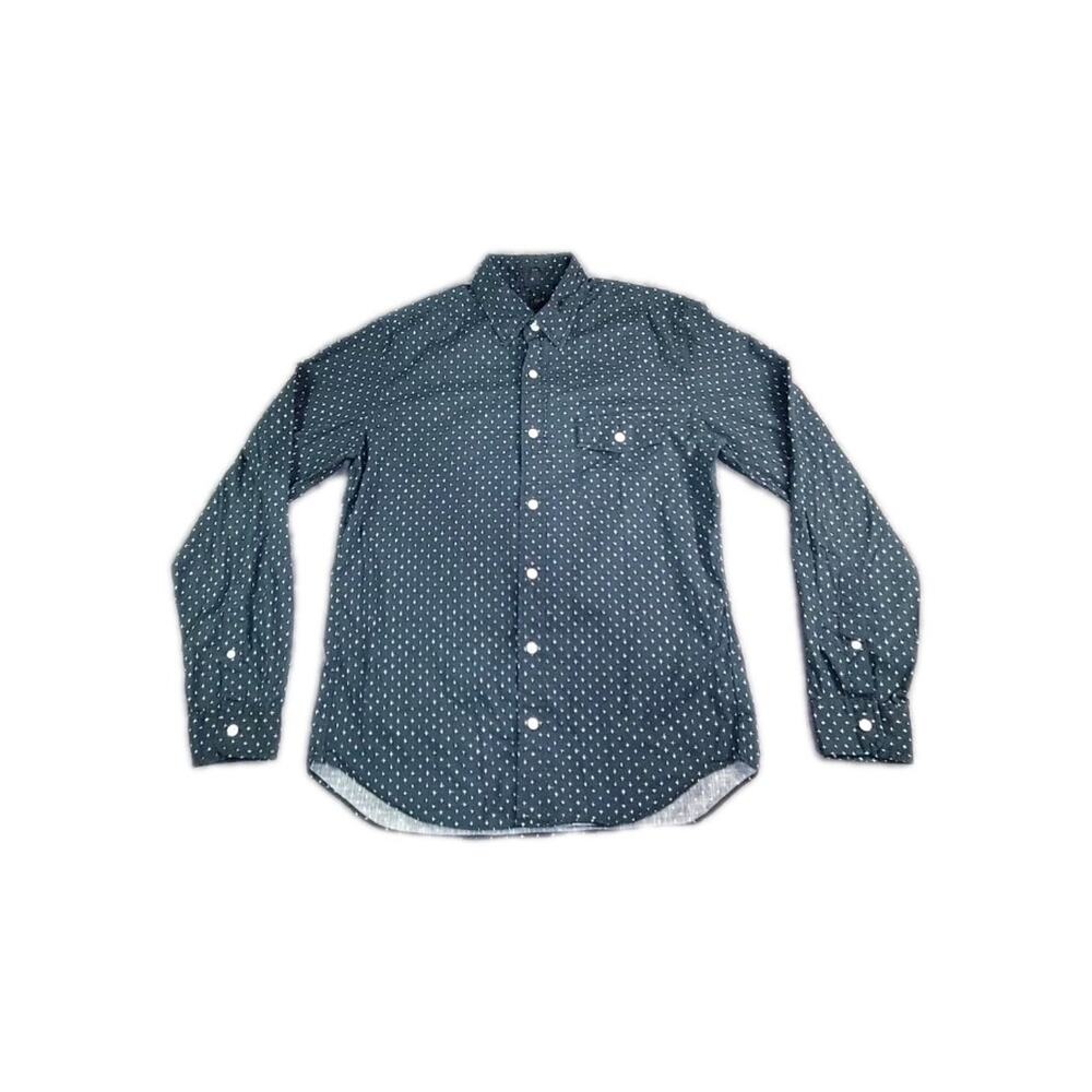 J.Crew Men’s Sz M Dark Blue Tiny White Star Print Collar Button Down Slim C31